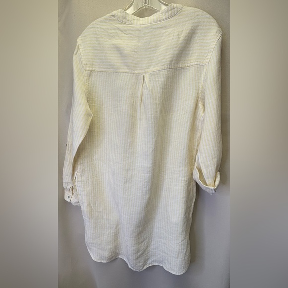 Tahari Women’s 100% Linen Tunic Dress Yellow  & White Size Large - Picture 7 of 9